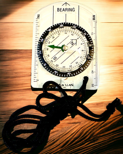 Tourist Compass "Adventurer's Guide" - Transparent, Mini Acrylic with Hanging Cord and Map Scale, with Engraving