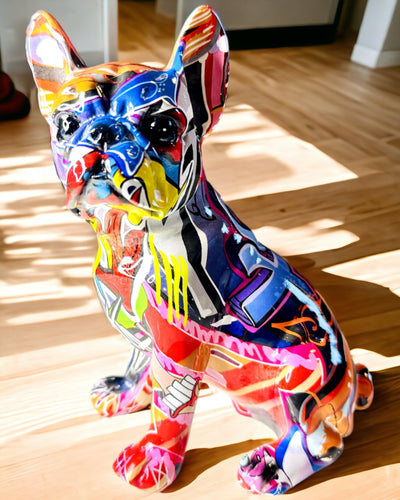 Figurine Bulldog Français Fait Main en Style Street Art avec Option de Gravure