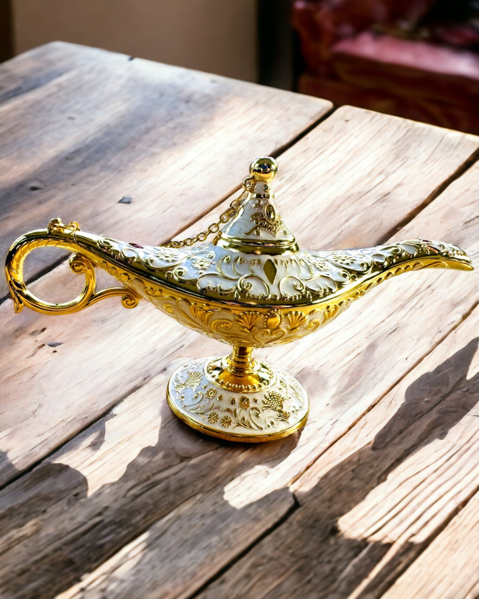 Lampe Magique d'Aladin avec Option de Gravure - Variante Blanche, entrelacée d'or