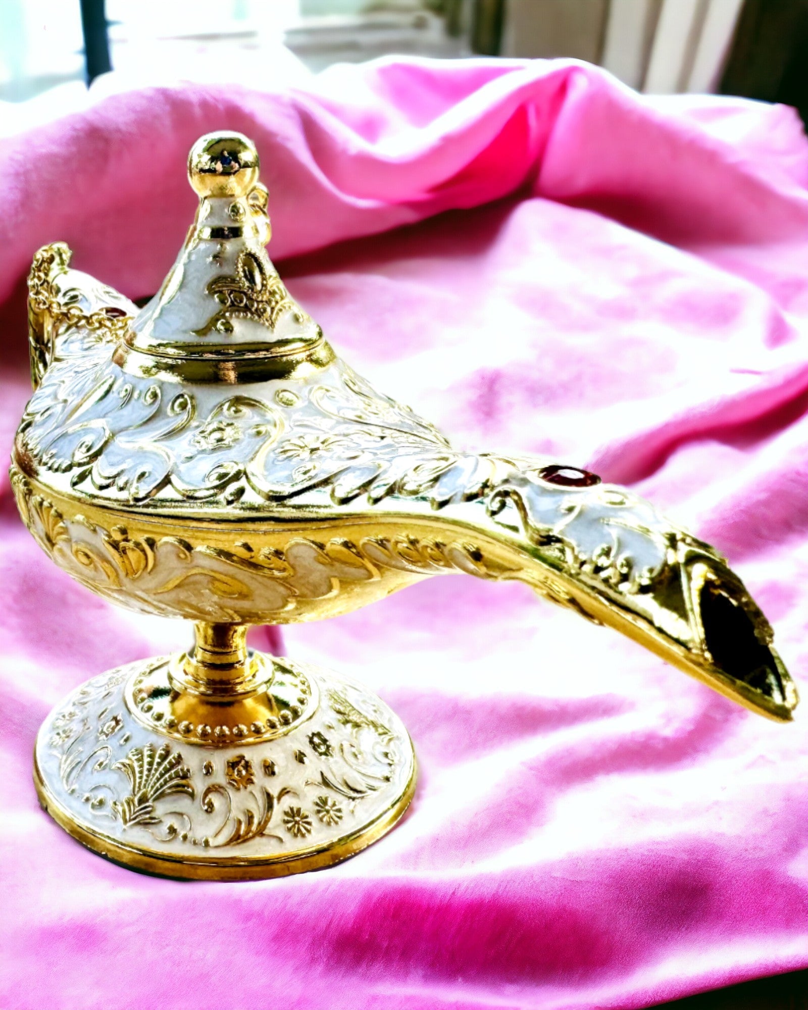 Lampe Magique d'Aladin avec Option de Gravure - Variante Blanche, entrelacée d'or