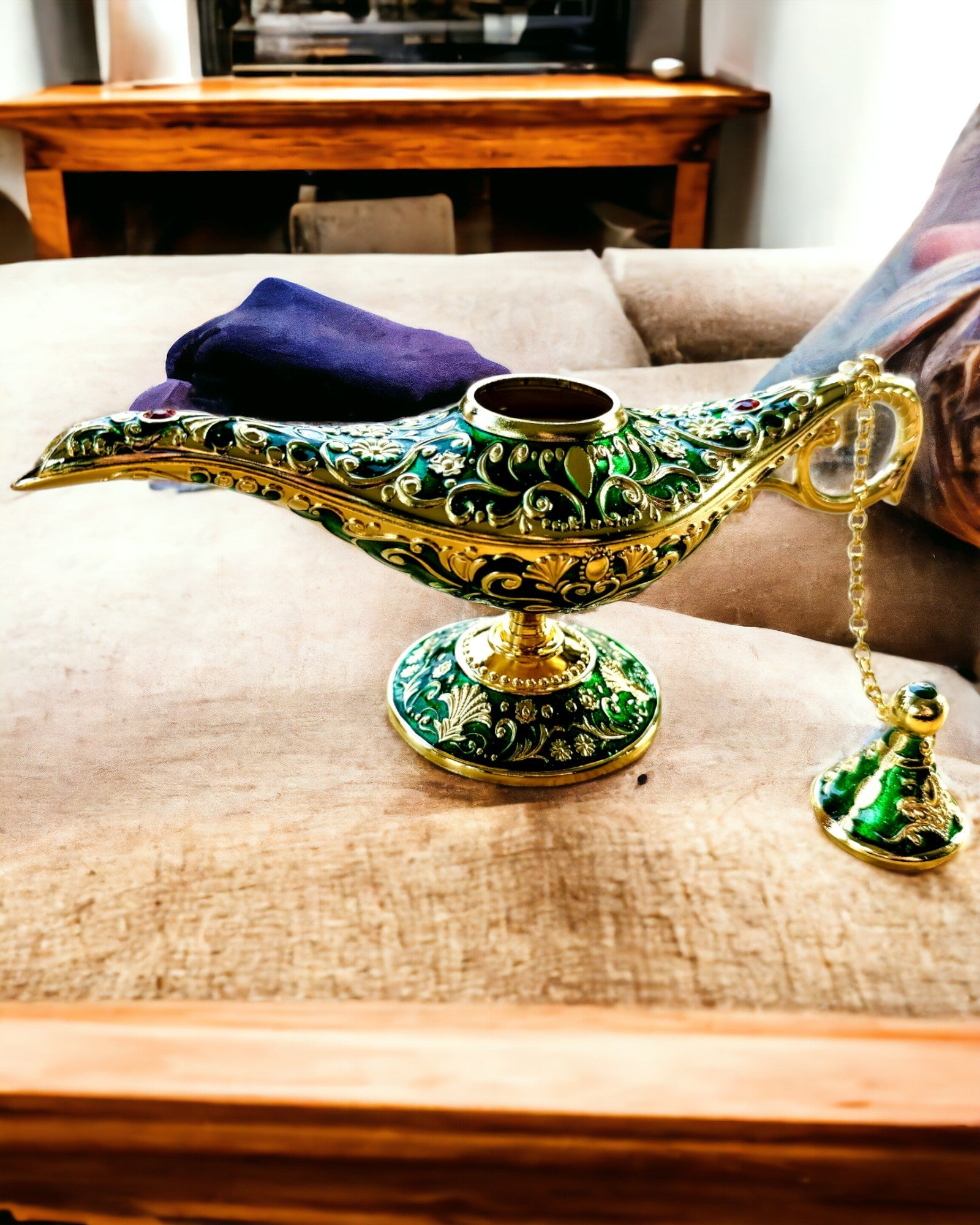 Magische Lamp van Aladdin met Graveeroptie - Variant Donkergroen, verweven met goud