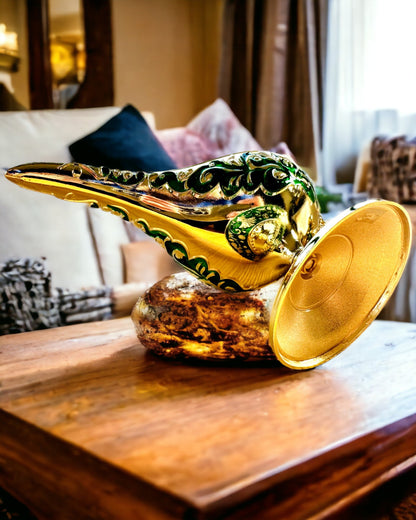 Magische Lamp van Aladdin met Graveeroptie - Variant Donkergroen, verweven met goud