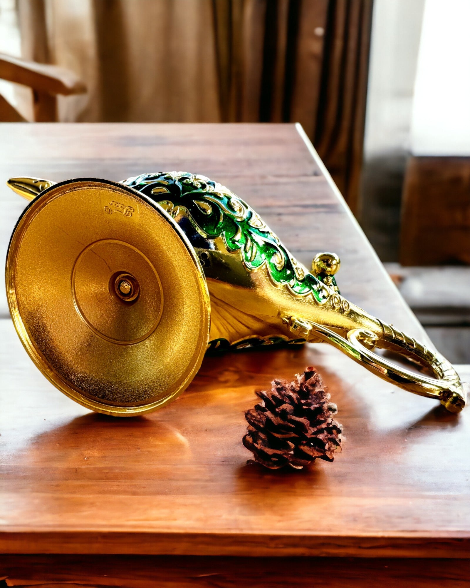 Lampe Magique d'Aladin avec Option de Gravure - Variante Vert Foncé, entrelacée avec de l'or