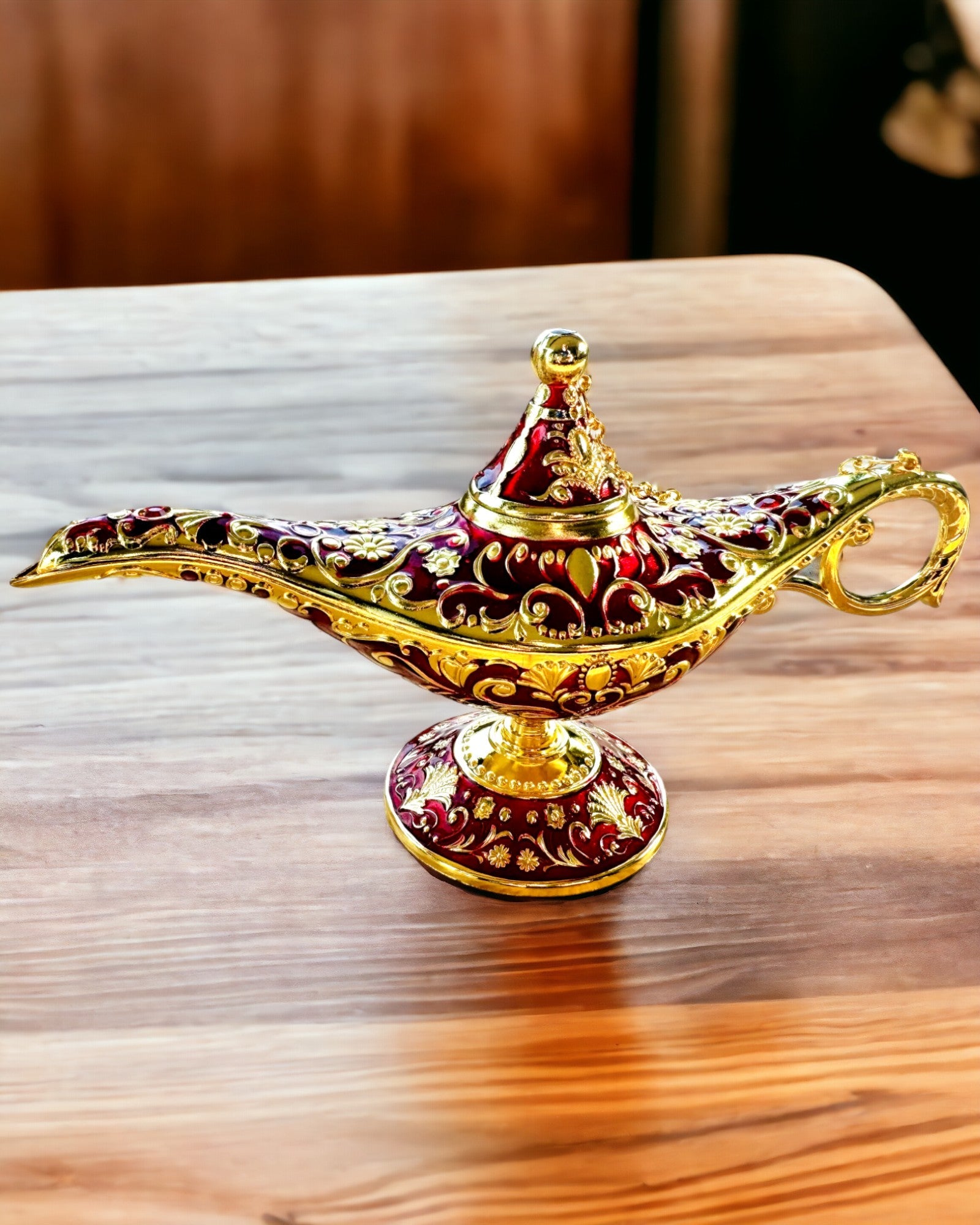 Magische Lamp van Aladdin met Graveeroptie - Bordeaux Variant, verweven met goud