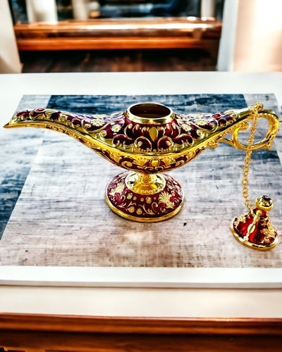Magische Lamp van Aladdin met Graveeroptie - Bordeaux Variant, verweven met goud