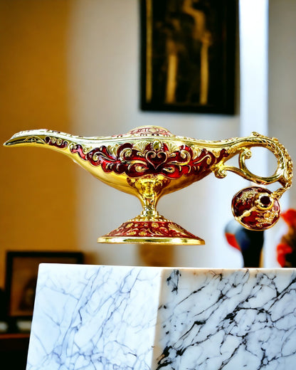 Magische Lamp van Aladdin met Graveeroptie - Bordeaux Variant, verweven met goud