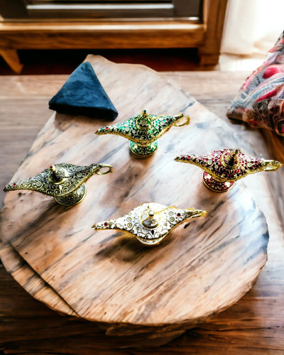 Magische Lamp van Aladdin met Graveeroptie - Bordeaux Variant, verweven met goud