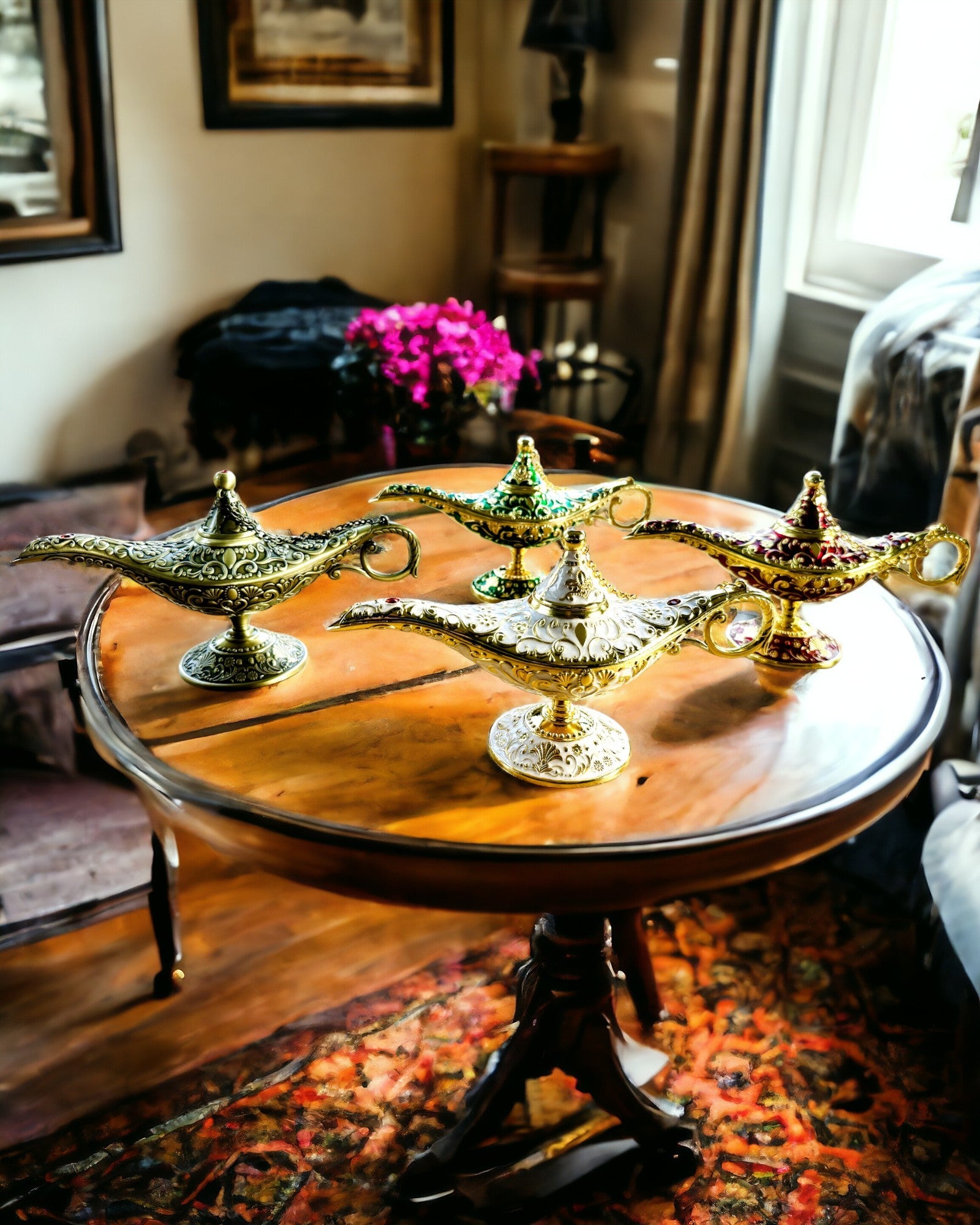 Lampe Magique d'Aladin avec Option de Gravure - Variante Vert Foncé, entrelacée avec de l'or