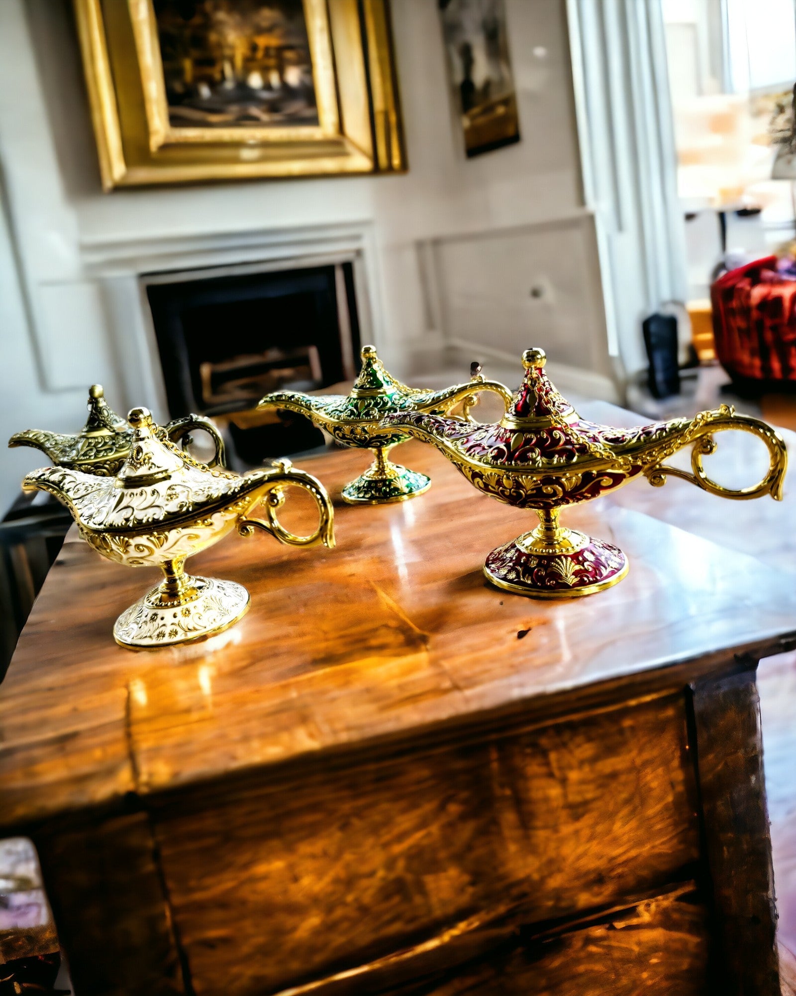 Lampe Magique d'Aladin avec Option de Gravure - Variante Blanche, entrelacée d'or