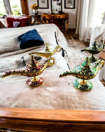 Magische Lamp van Aladdin met Graveeroptie - Variant Donkergroen, verweven met goud
