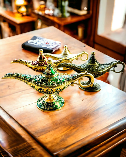 Magische Lamp van Aladdin met Graveeroptie - Variant Donkergroen, verweven met goud