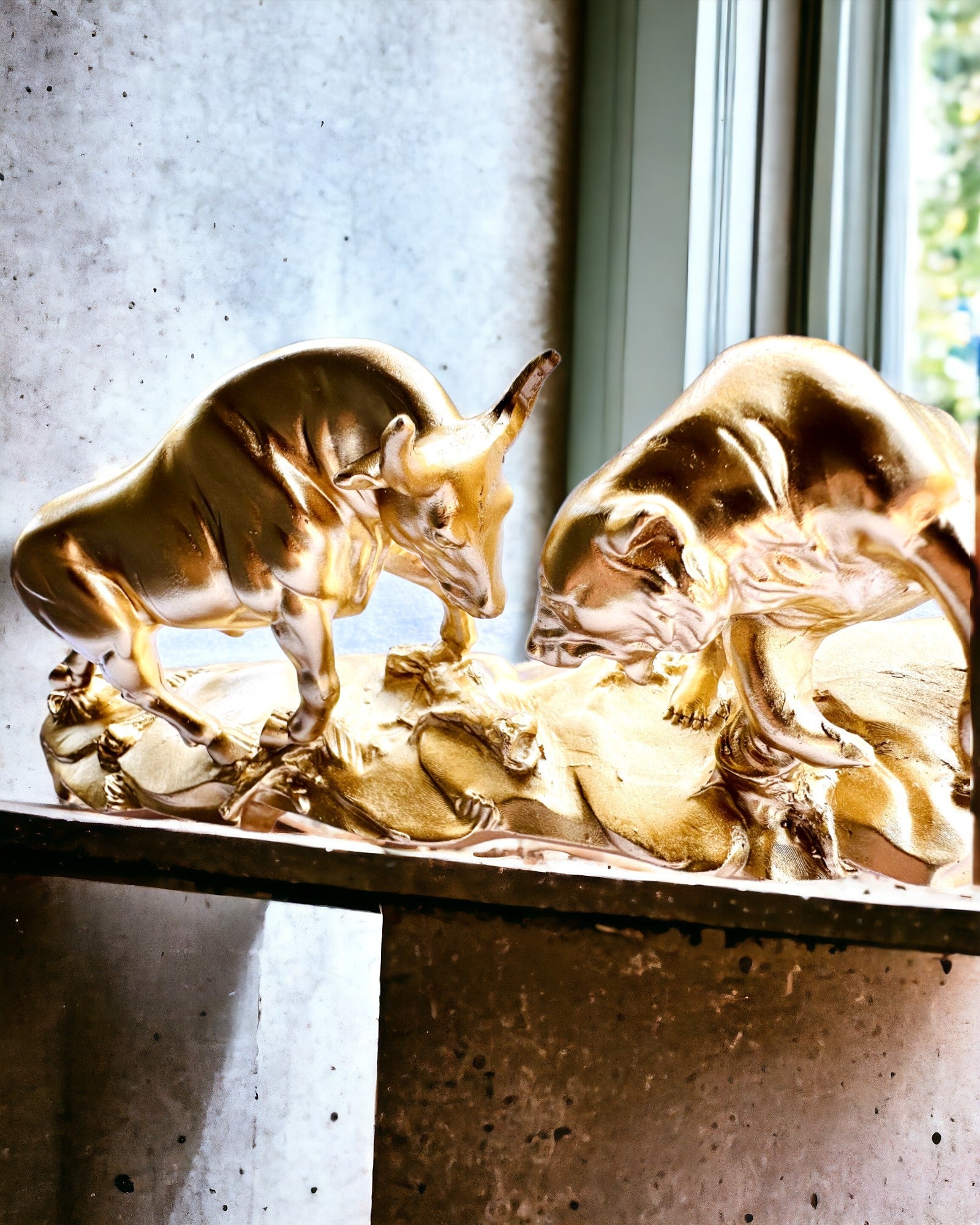 Duel des Puissants - Sculpture décorative Taureau et Ours - possibilité de personnalisation par gravure - couleur or