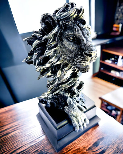 King of the Jungle Lion - Majestic Lion Statuette - silver color, personalization option for a gift