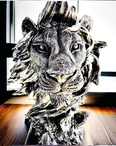 King of the Jungle Lion - Majestic Lion Statuette - silver color, personalization option for a gift