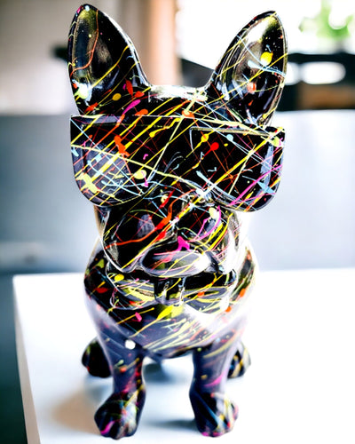 Kolorowy Psiak Artystyczny - Handgeschilderde Franse Bulldog, personalisatie met gravure, ideaal als cadeau