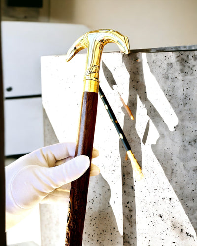 Hand-Carved Travel Cane for Walking "Royal Wanderer" in Brown with Patterns