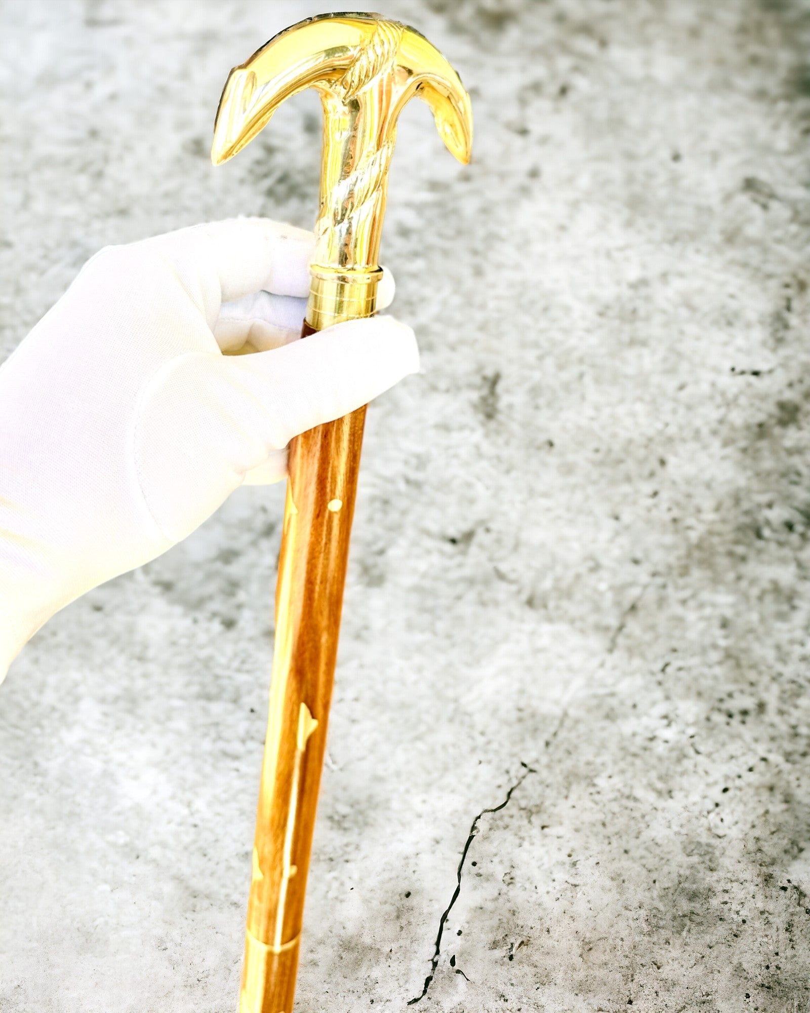 Hand-Carved Travel Cane for Walking "Royal Wanderer" in Brown with Gold Embellishments