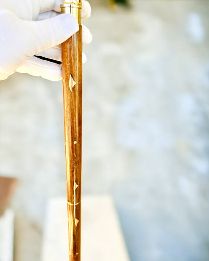 Walking Cane 'Wolf' - Indian Mango Wood with Engraving Option, brown with golden embellishments