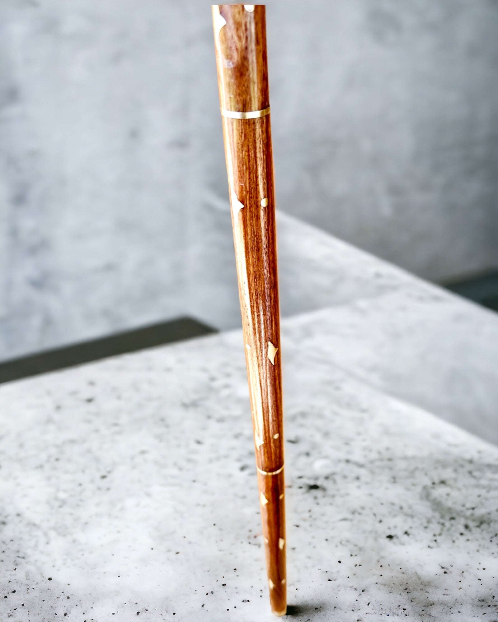 Walking Cane 'Wolf' - Indian Mango Wood with Engraving Option, brown with golden embellishments