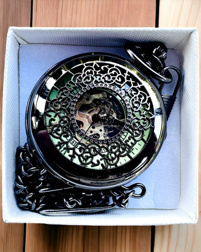 Taschenuhr "Eterna Eleganz", personalisiertes Geschenk, Gravur. Farbe Schwarz