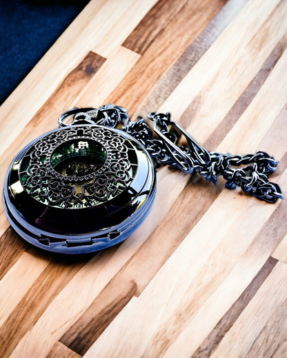 Taschenuhr "Eterna Eleganz", personalisiertes Geschenk, Gravur. Farbe Schwarz