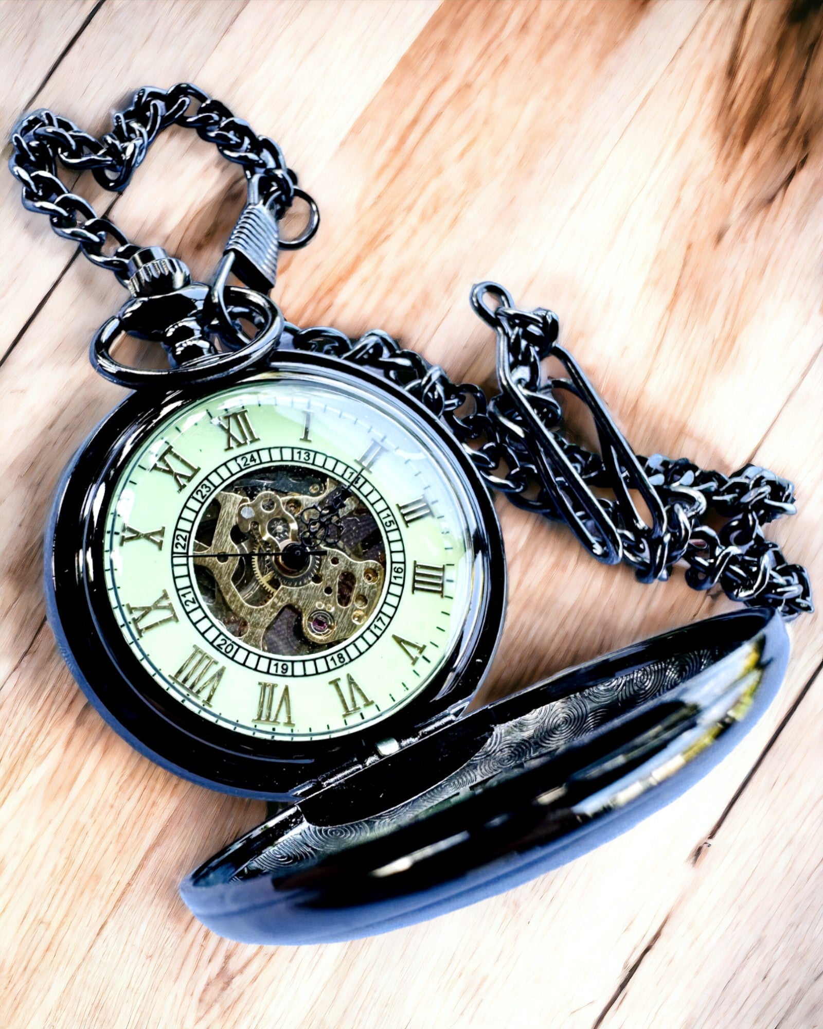 Taschenuhr "Eterna Eleganz", personalisiertes Geschenk, Gravur. Farbe Schwarz