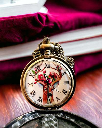 Taschenuhr "Leśny Strażnik" - Elegante Uhr mit Hirschmotiv, personalisierbar mit Gravur