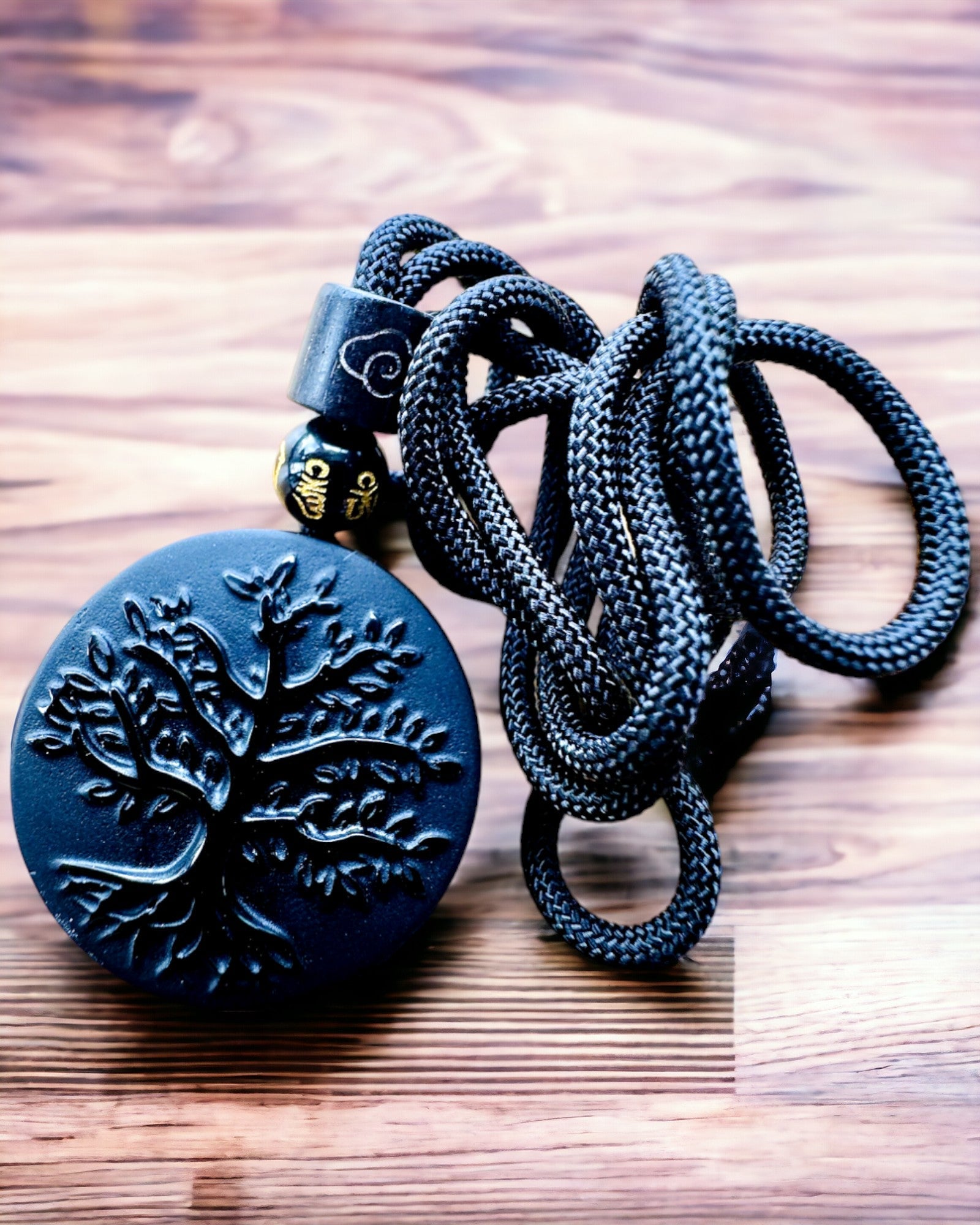 Obsidiaan "Levensboom" Ketting - personalisatie met gravure