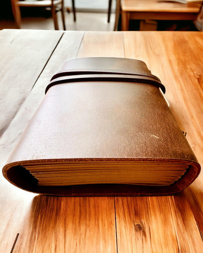 Premium Notebook "RetroNotes" – Elegant Genuine Leather Notebook - 200 pages, 120g, notebook, sketchbook, brown color, engraving personalization
