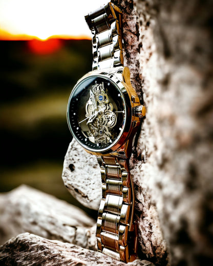 Montre homme élégante KIMSDUN Prestige Mécanisme Transparent et Élégance Sportive, possibilité de personnalisation avec gravure