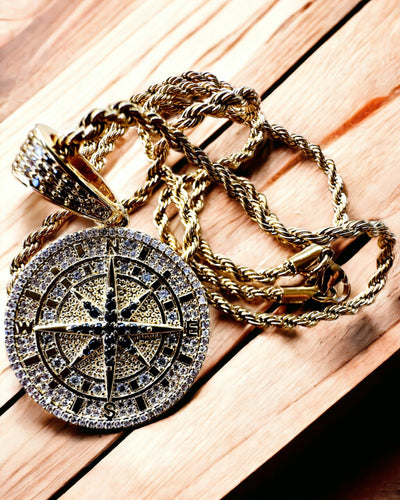 Glamour Stijl Kompas Hanger Ketting met Zirkonia voor Vrouwen en Mannen - gouden kleur, gravure