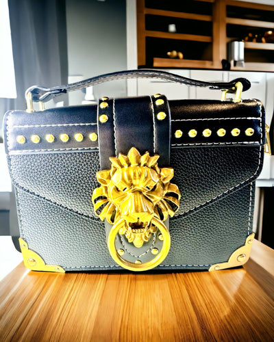 Sac à bandoulière carré à la mode avec accent lion - couleur noir