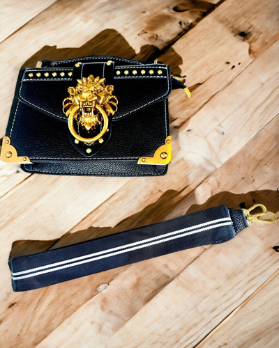 Sac à bandoulière carré à la mode avec accent lion - couleur noir