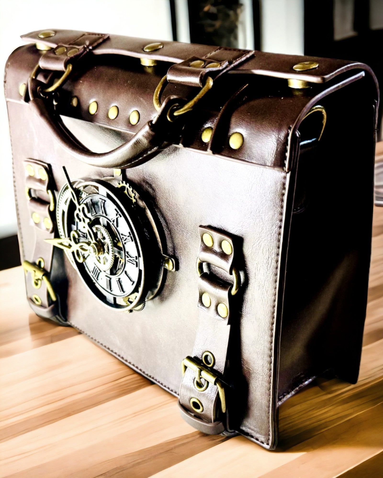 Sac Bandoulière avec Motif Horloge Vintage - Sacoche Polyvalente avec Texture en Cuir PU