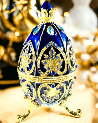 Œuf Fabergé Exclusif - couleur bleu foncé – Boîte à Bijoux Décorative en Émail