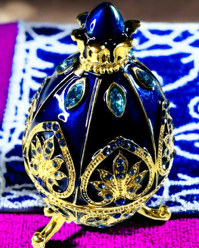 Œuf Fabergé Exclusif - couleur bleu foncé – Boîte à Bijoux Décorative en Émail