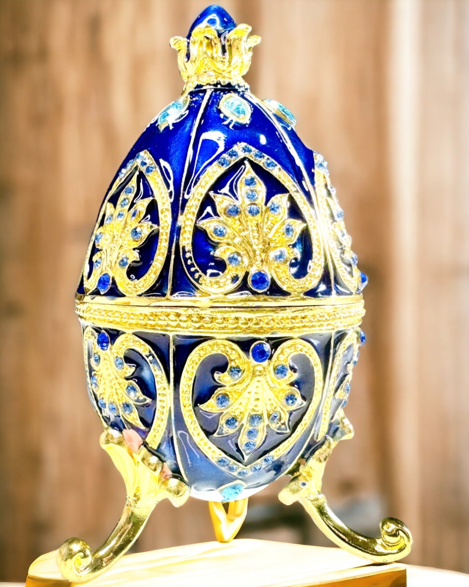Exclusief Fabergé Ei - donkerblauwe kleur – Decoratieve Sieradendoos van Emaille