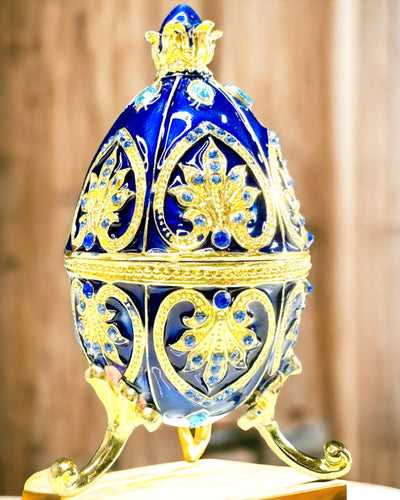 Œuf Fabergé Exclusif - couleur bleu foncé – Boîte à Bijoux Décorative en Émail
