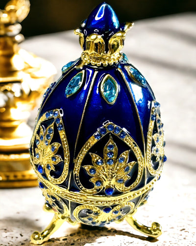 Œuf Fabergé Exclusif - couleur bleu foncé – Boîte à Bijoux Décorative en Émail