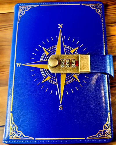 Premium Notebook with Combination Lock A5 - Vintage Style with Compass, Japanese Design, Stationery for Students and Business. Personalization with Engraving