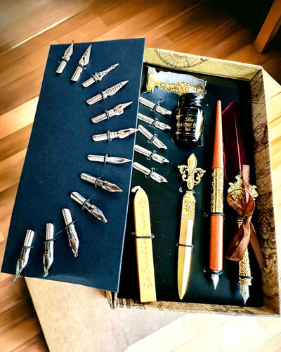 Exclusieve Kalligrafieset, vulpen om te dopen en inktset, personalisatie met gravure