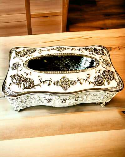 Embossed Rose Pattern Tissue Box - Elegant Interior Accessory, white