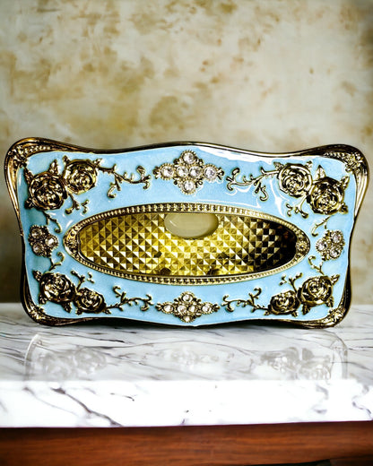 Luxus-Taschentuchbox mit geprägtem Rosenmuster und eleganten Griffen