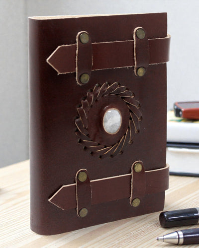 Carnet en cuir Pierre de lune avec sangles 15x10 cm