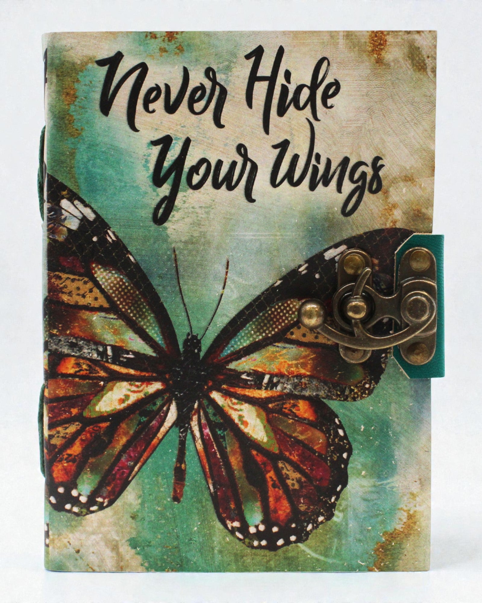 Leather Notebook Butterfly of Inspiration Never Hide Your Wings – 13 × 18 cm