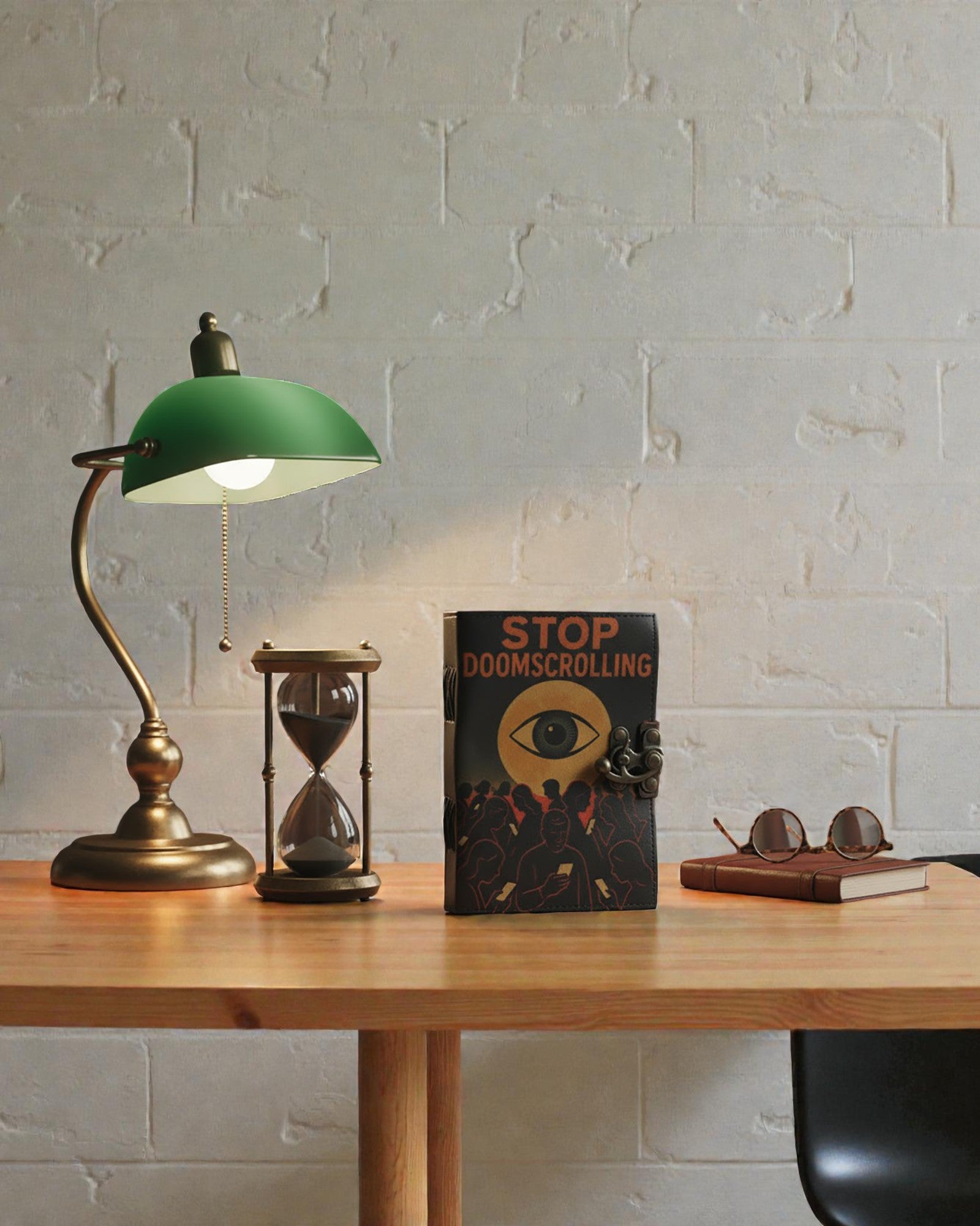 Carnet en cuir imprimé – Arrêtez le défilement anxiogène (17,8 × 12,7 cm)