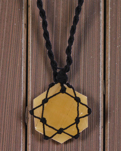 Hexagon of the Sun – Macramé Necklace with Yellow Quartz