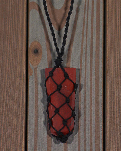 Crimson Power – Macramé Necklace with Red Point Jasper