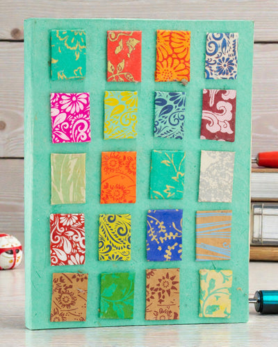 Carnet Lokta à petits carreaux – Grand format (21x15cm) – 45 feuilles – Avec marque-notes – Bleu sarcelle