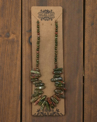 Forest Harmony – Necklace of Long Moss Agate Stones